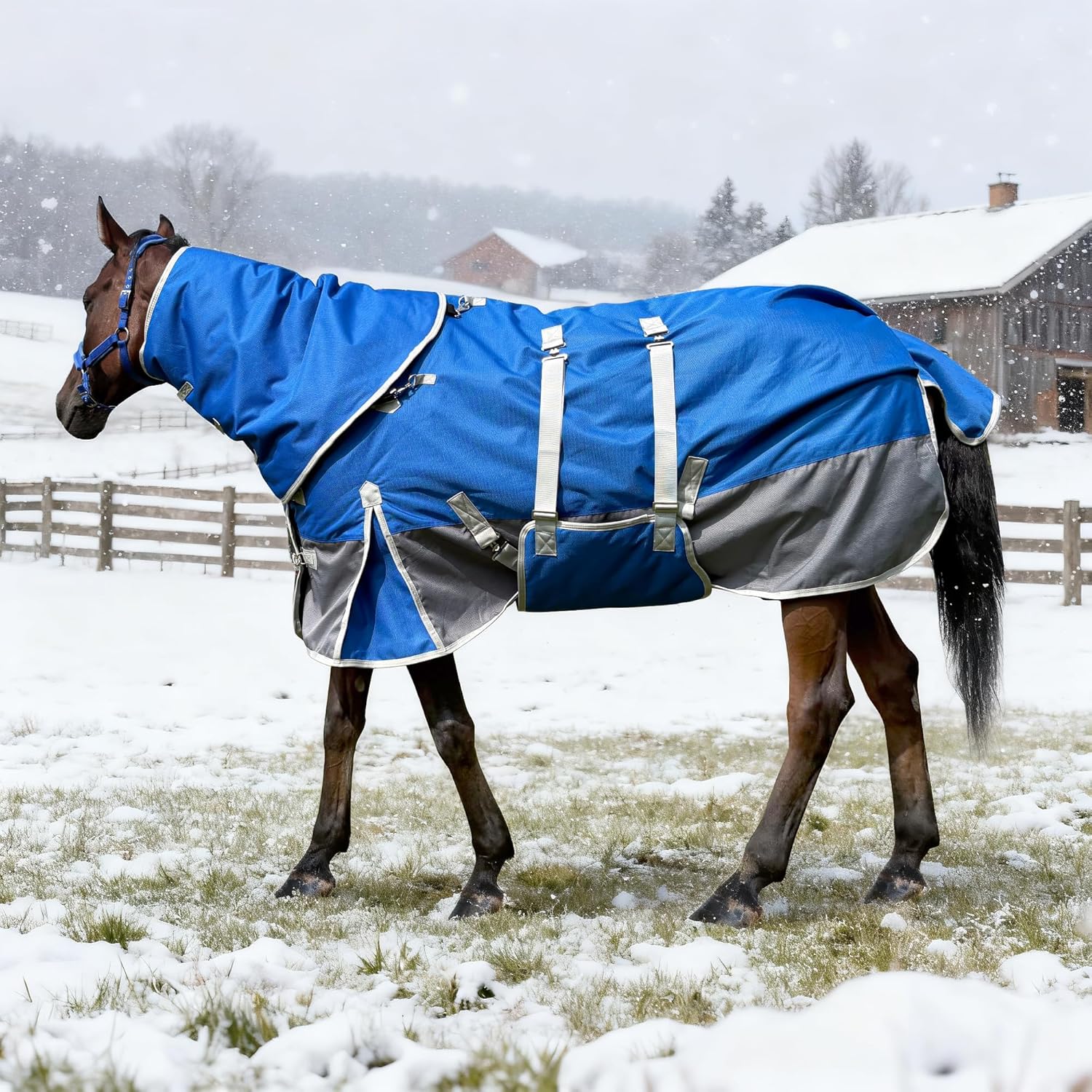 Horse Blankets for Real Horses Winter Horse Turnout Blanket Waterproof 1200D 260g Medium Weight Horse Blanket with Neck Cover Detachable