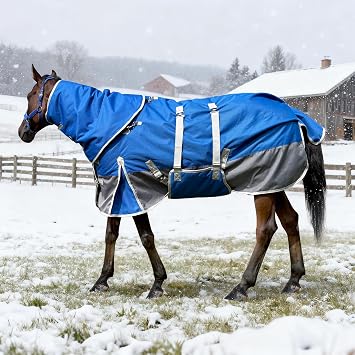 Winter Horse Blanket Horse Turnout Blanket Waterproof 1200D 260g Filled Medium Weight Horse Blanket with Detachable Neck Cover
