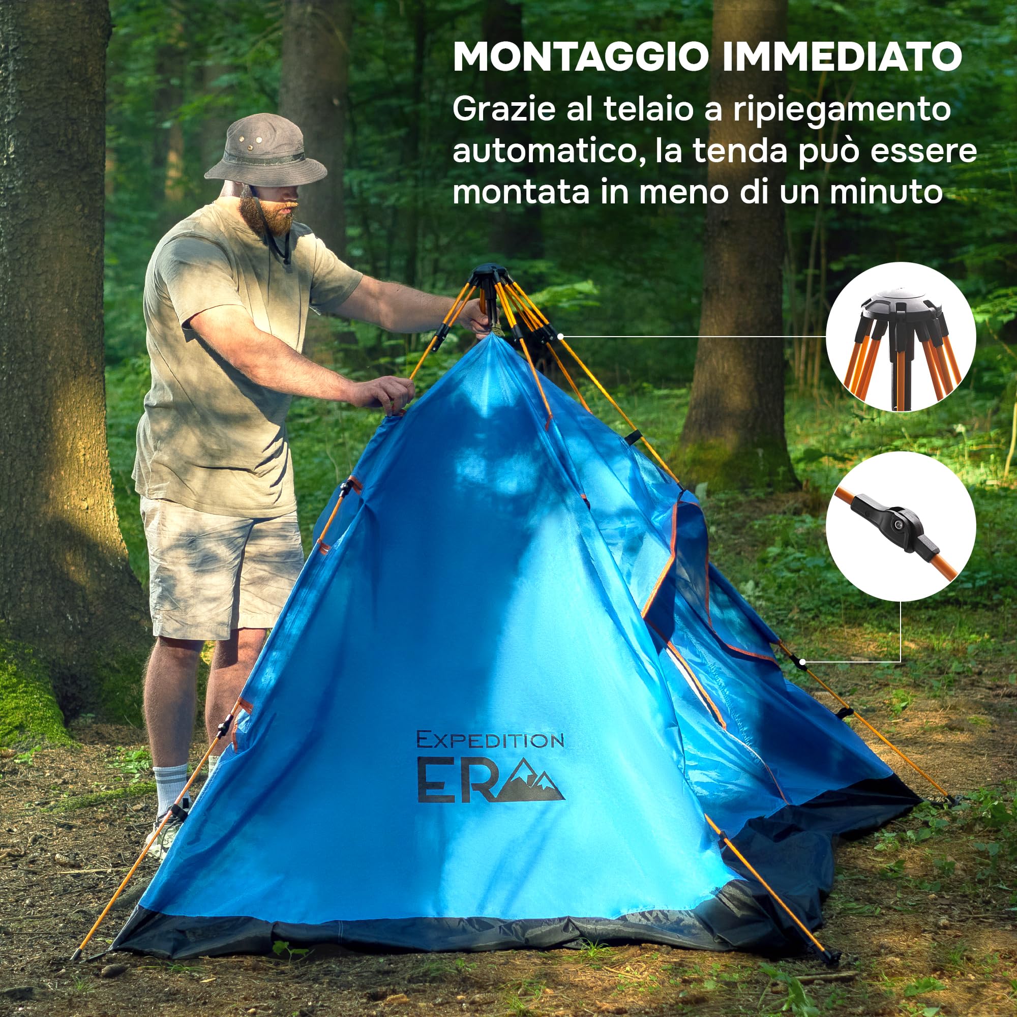 Tenda Campeggio - Ultraleggera Tenda Campeggio - Antivento Tenda 2-3 Persone - Automatica Tenda Familiare - Pop Up Tenda da Spiaggia - Grande Tenda Antivento - Blu