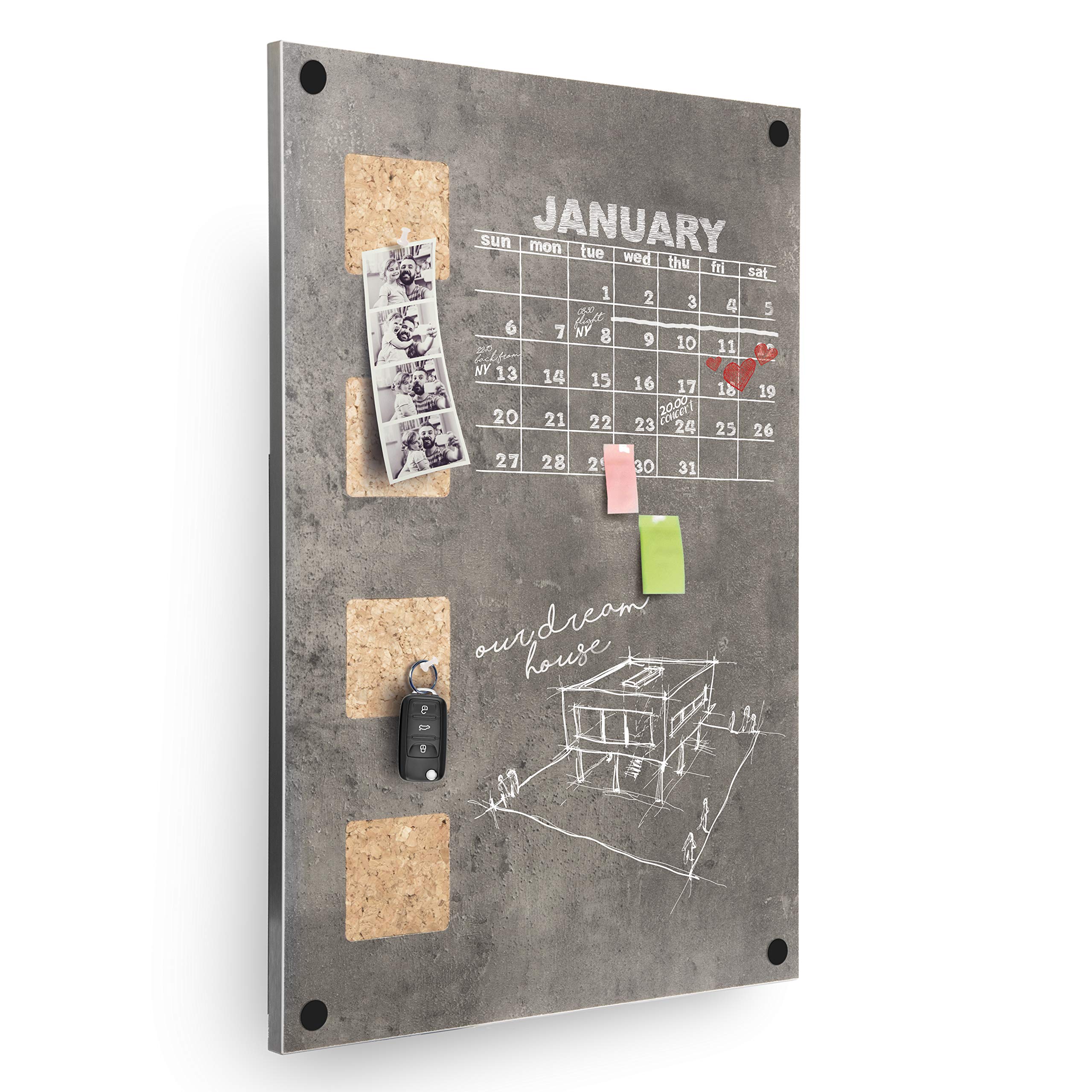 Securit Tablero de Corcho Pizarra Superficie Escritura 58x38x1.3 cm Gris Concrete Grey