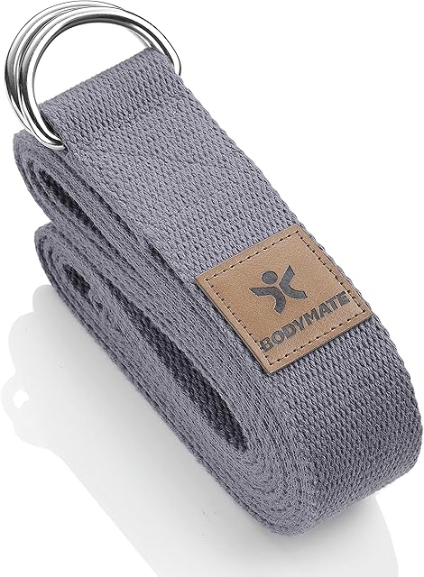 BODYMATE pasek do jogi z metalowym zapięciem, dla początkujących i zaawansowanych, ze 100%-owej bawełny, długość 250 cm, szerokość 3,8 cm