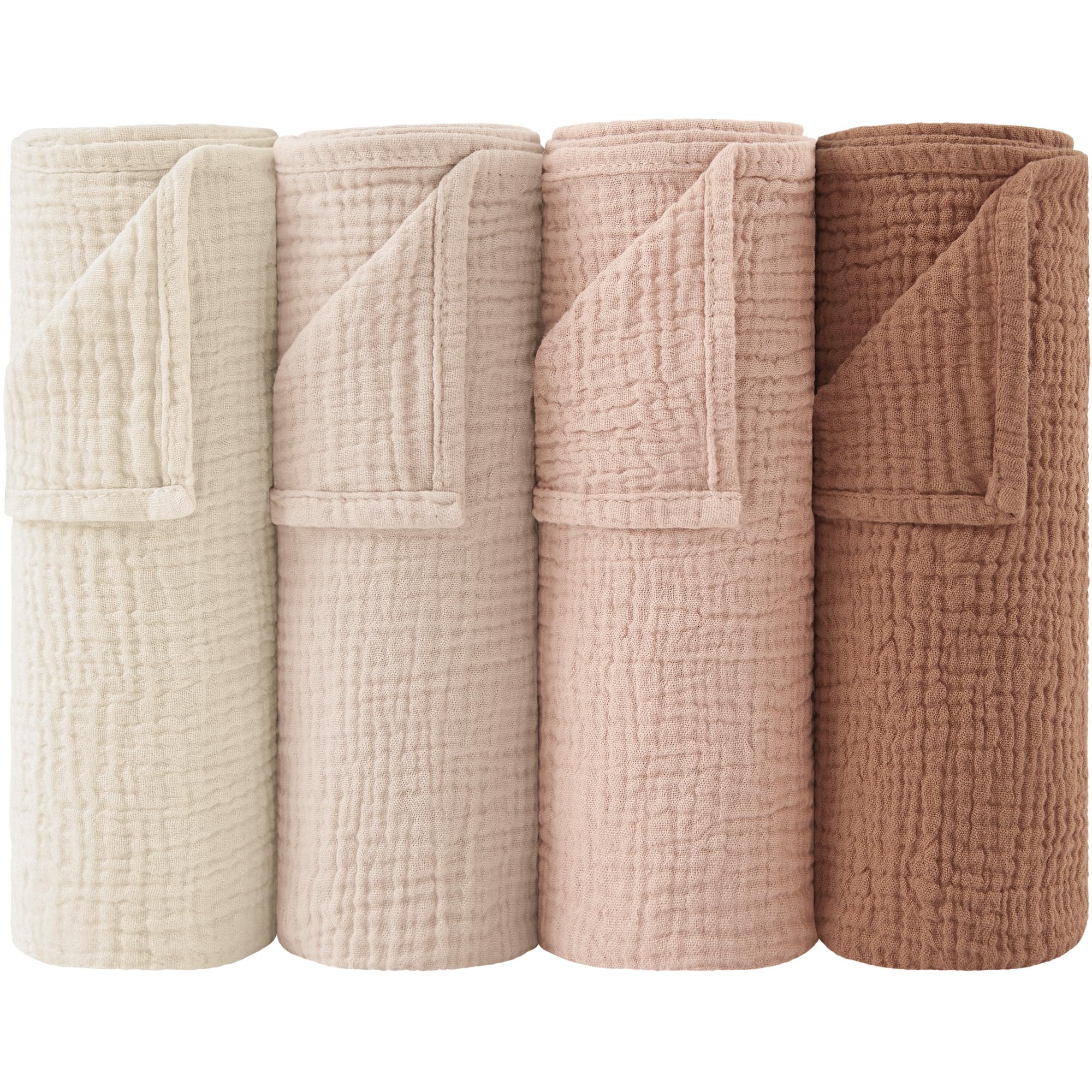 bearmoss Bambino in Mussola Per Neonati Set 4 Pezzi 60x60CM, 100% cotone Super Morbido Assorbente in Mussola A Grana Per Neonati Per Bambine E Ragazzi(Marrone rosato)