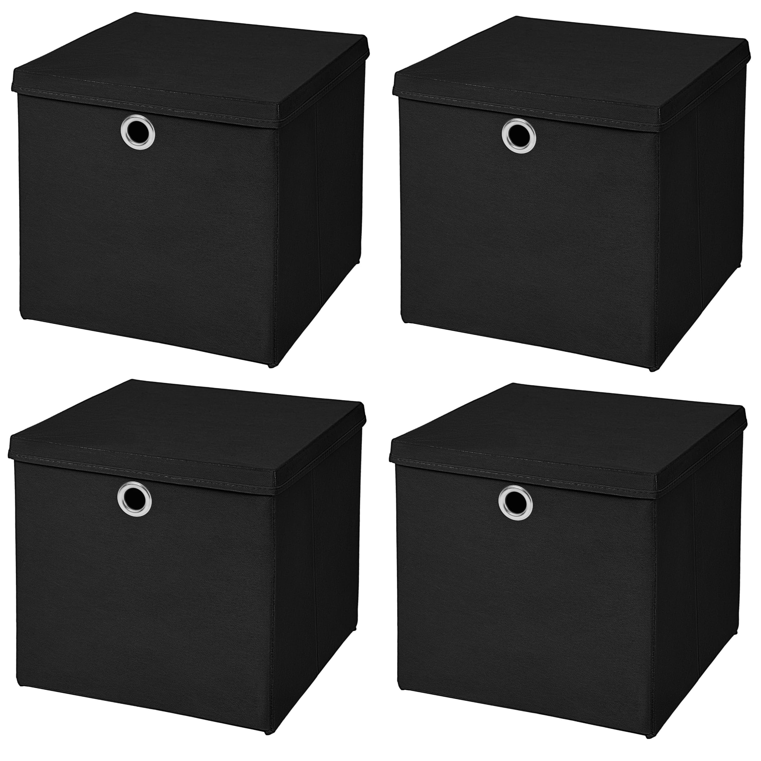 Stick&Shine 4x Aufbewahrungs Korb Schwarz Faltbox 33 x 33 x 33 cm Regalkorb faltbar mit Deckel