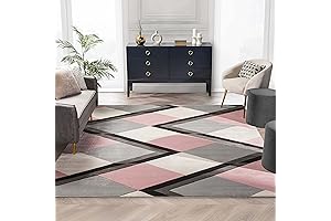 Well Woven Good Vibes Nora Blush Pink Modern Geometric Stripes and Boxes Area Rug