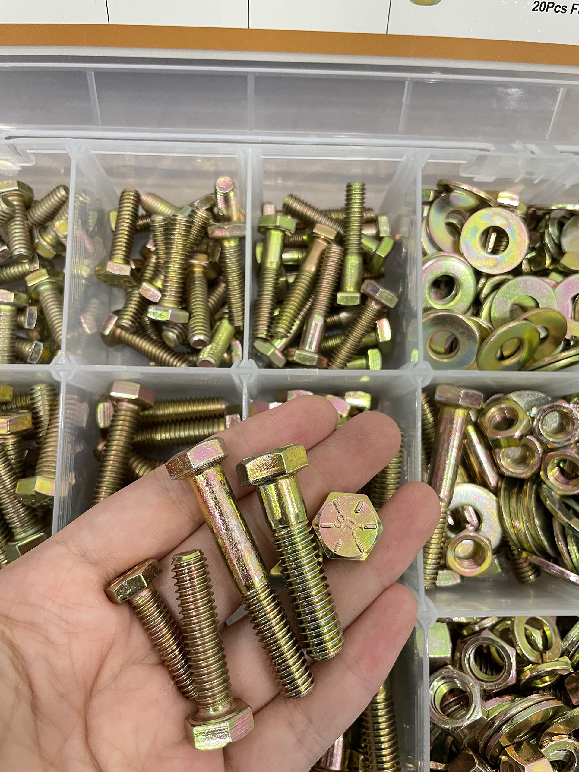 VIGRUE 467PCS 1/4-20 5/16-18 3/8-16 Grade 8 Bolt Nut Washer Assortment Hex Head Cap Screws USS Nut Bolt Flat and Lock Washer Kit, Coarse Thread(15 Sizes Total) (1/4-20 5/16-18 3/8-16)