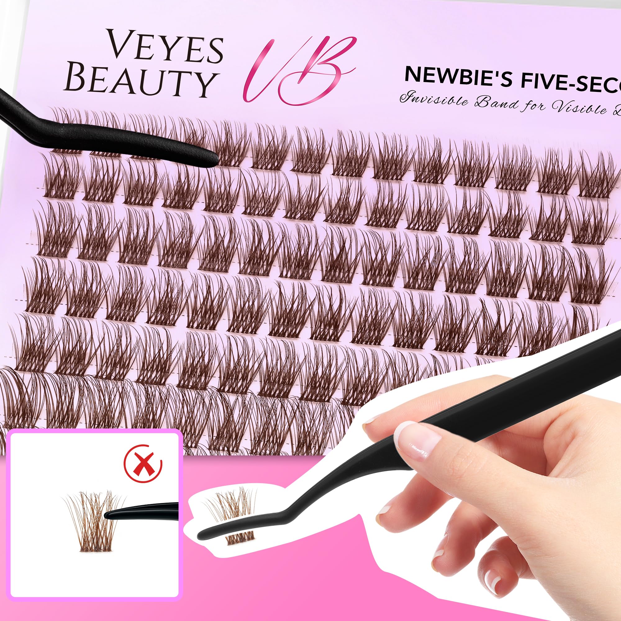 VEYESBEAUTY Pestañas Postizas MarronesNewbie's Five-Second Kit Pestañas Pelo a Pelo Com Pegamento y Sellado Lash Cluster Pestañas Individuales (Dreamy Kit, 8-16mm)