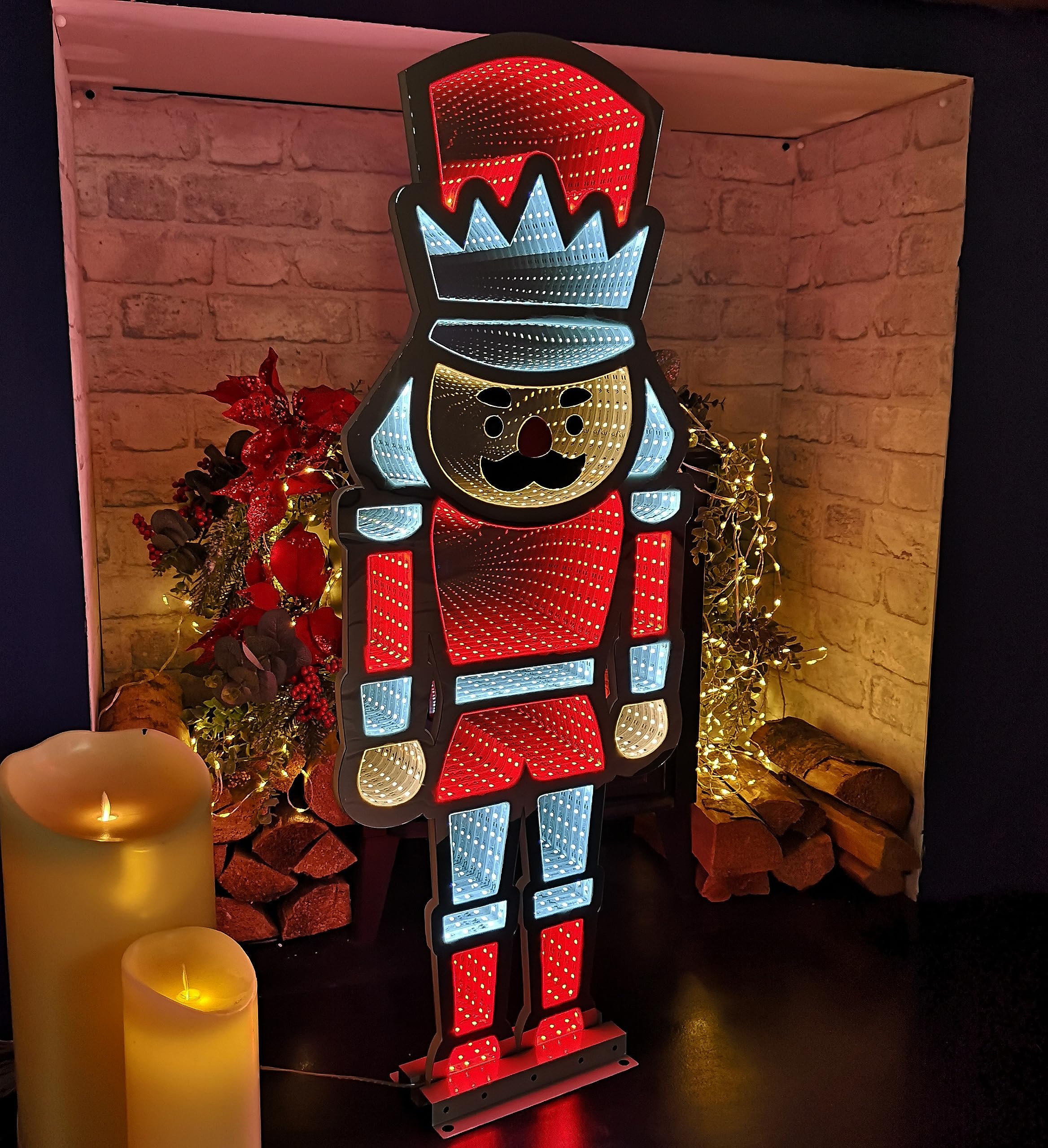 Samuel Alexander Red/White Led Infinity Standing Christmas Nutcracker Decoration With Metal Base In & 87Cm