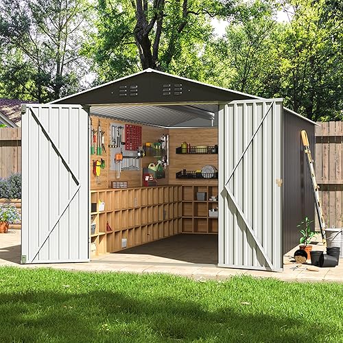Miniatura 8 de VIWAT Cobertizo de almacenamiento para exteriores de 8 x 12 pies, cobertizo de jardín grande con estructura de marco actualizada y puertas con