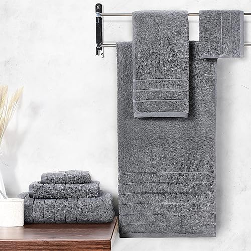 Miniatura 2 de Anne Klein Juego de toallas Reverie de 6 piezas, 2 toallas de baño, 2 toallas de mano, 2 paños de lavado, 100% algodón, gris