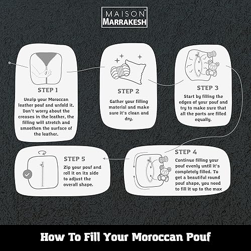 Miniatura 6 de hermoso taburete de cuero hecho a mano original de Marruecos. Color marrón oscuro con costuras blancas. Se entrega sin rellenar