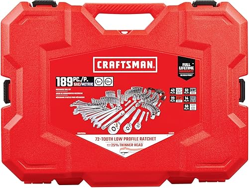 Miniatura 5 de CRAFTSMAN Juego de herramientas, juego de herramientas mecánicas de 189 piezas, juego de llaves de vaso de 14, 38 y 12 pulgadas con trinquete más