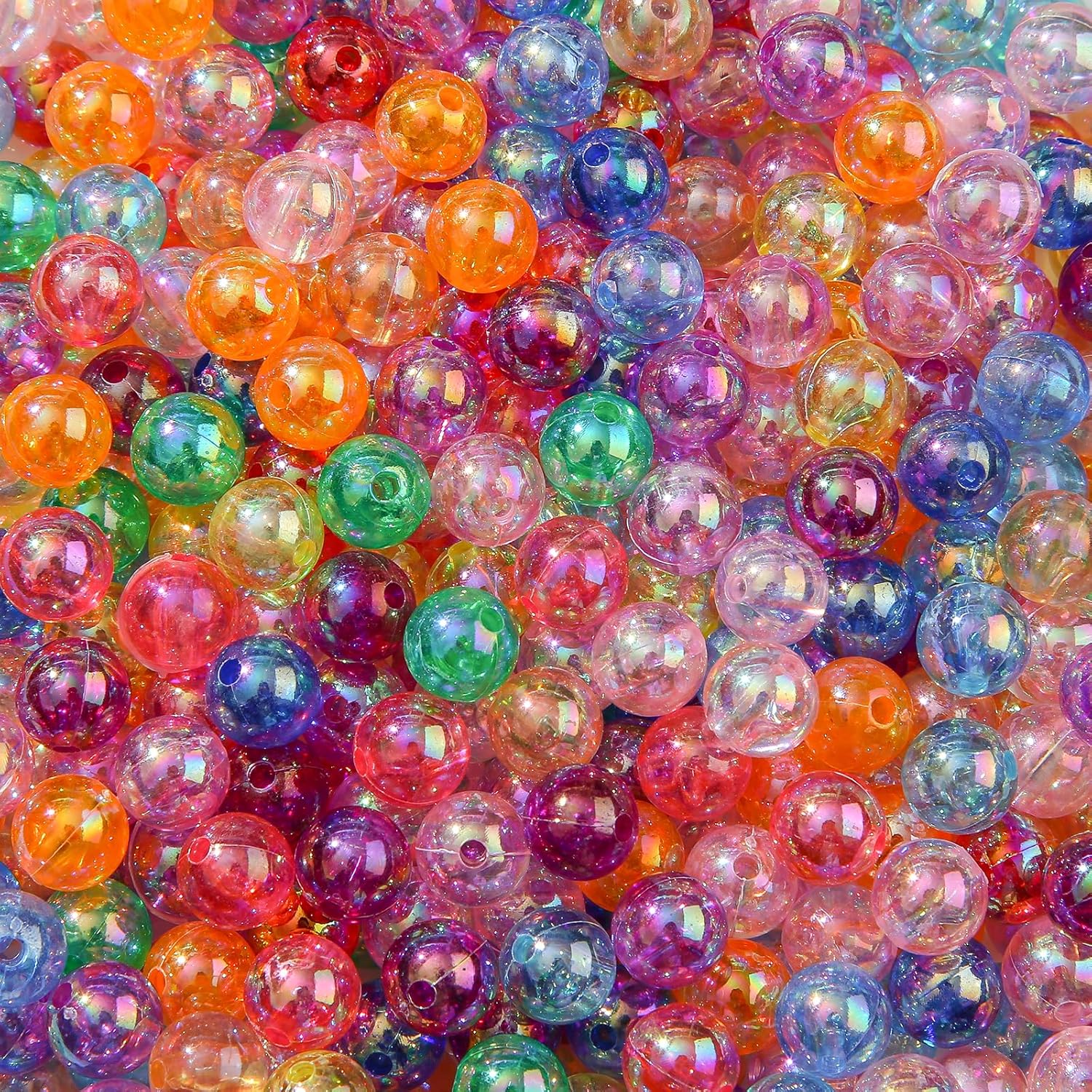 10mm Acrylic Beads 400pcs Ab Color Beads Acrylic Beads Assorted Colors Round Bubble Beads for DIY Craft Jewelry Necklace Making (ab-Color Clear)