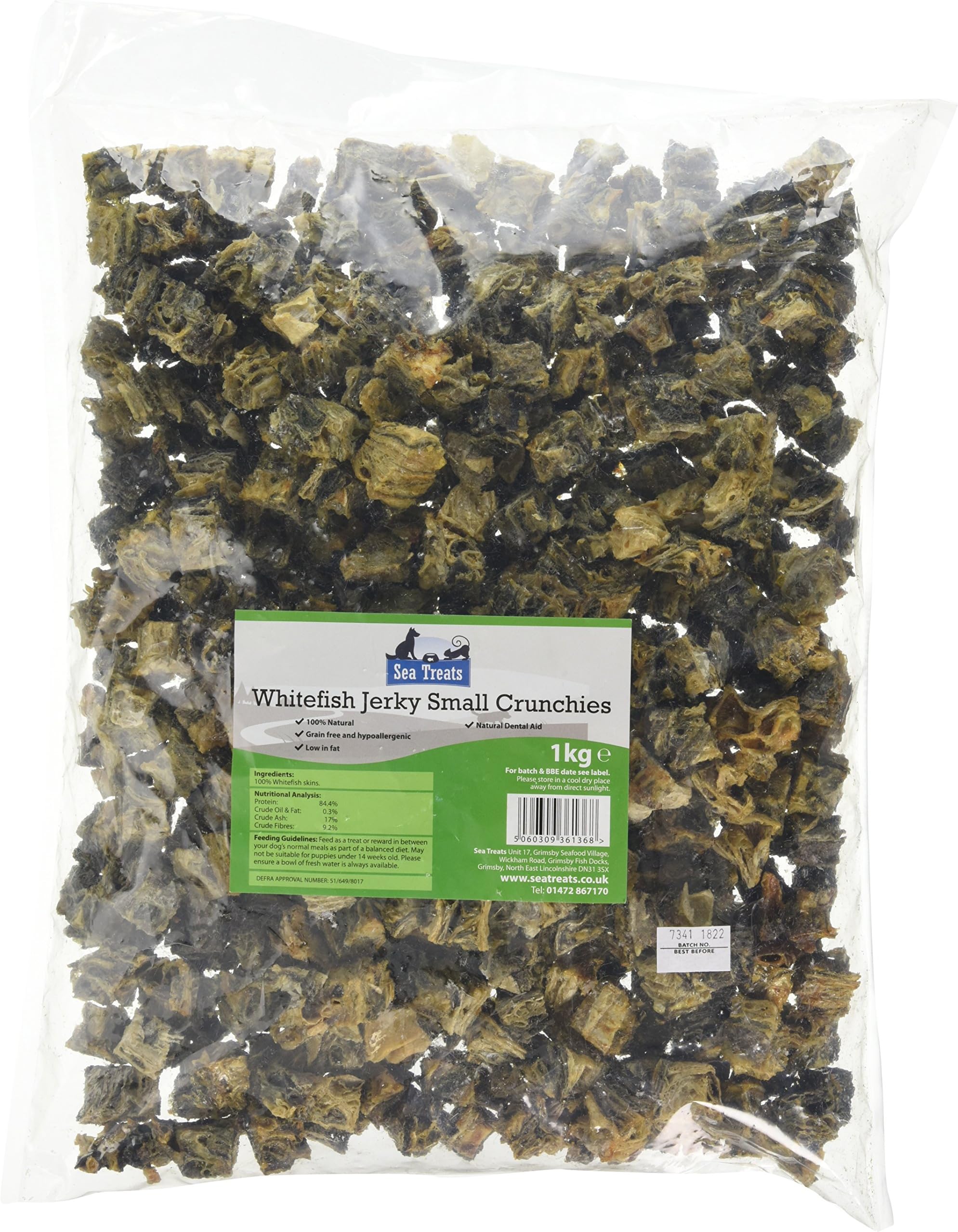 Sea Treats Whitefish Jerky Crunchies Small Dog Treats, 1 kg