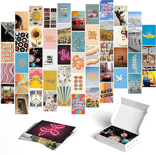 Y2K BOO Kit de collage de pared estético hippie, 50 fotos retro bohemias multicolor, impresiones semibrillantes de 4 x 6 pulgadas para decoración de
