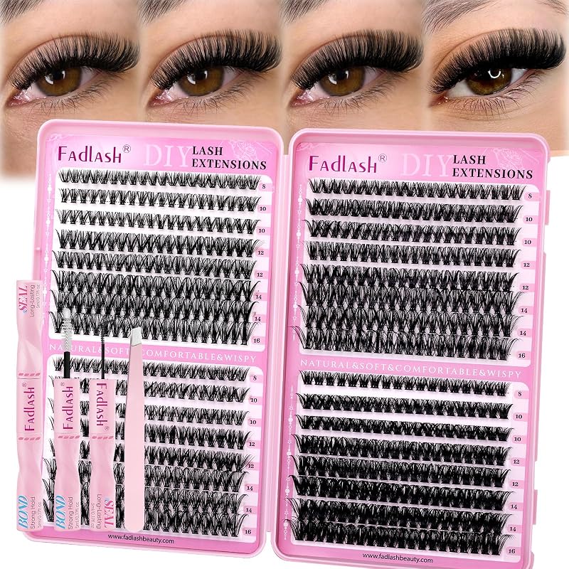 FADLASH Kit de Cílios Postiços em Tufos 640 Unidades 40D+50D+60D+80D, Curvatura D, 8–16 mm