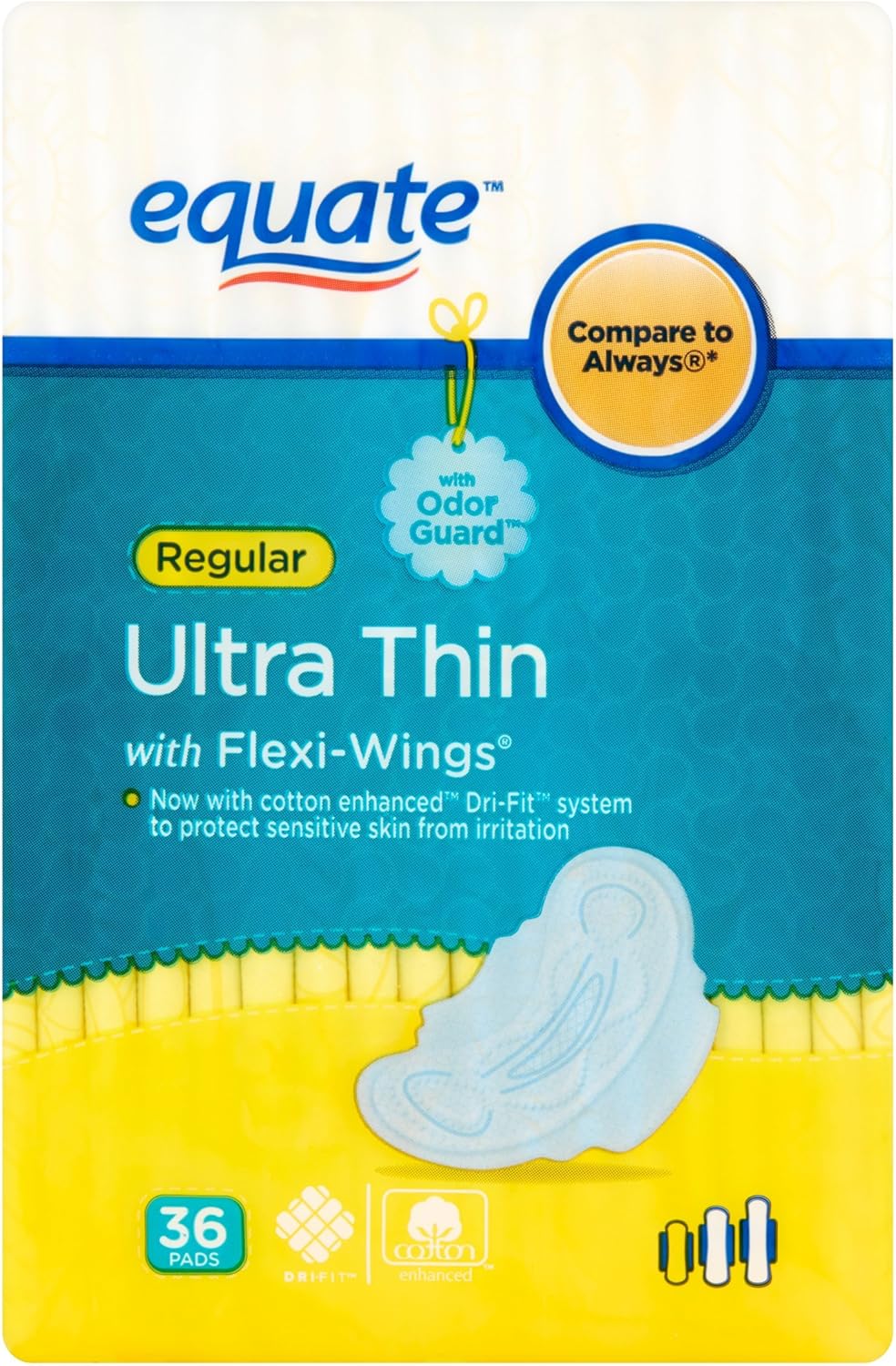 Equate UltraThin Pads with FlexiWings, Regular, 36 Ct 1