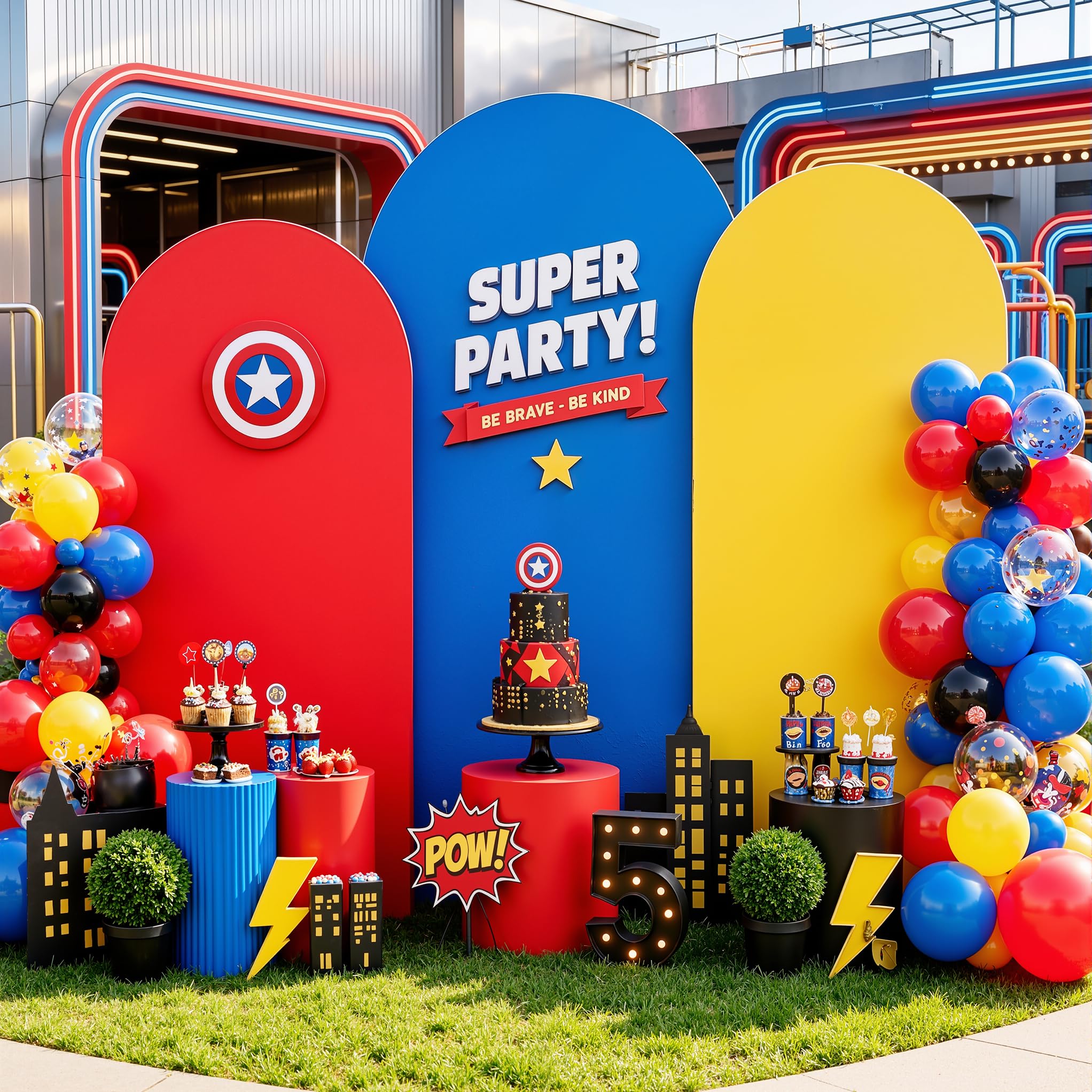 Red Yellow Royal Blue Arch Backdrop Cover Set of 3-6ft 6.6ft 7.2ft Wrinkle Free Spandex Wedding Arch Stand Covers for Birthday Party, Baby Shower, or Banquet Decoration Round Top Chiara Arch Cover
