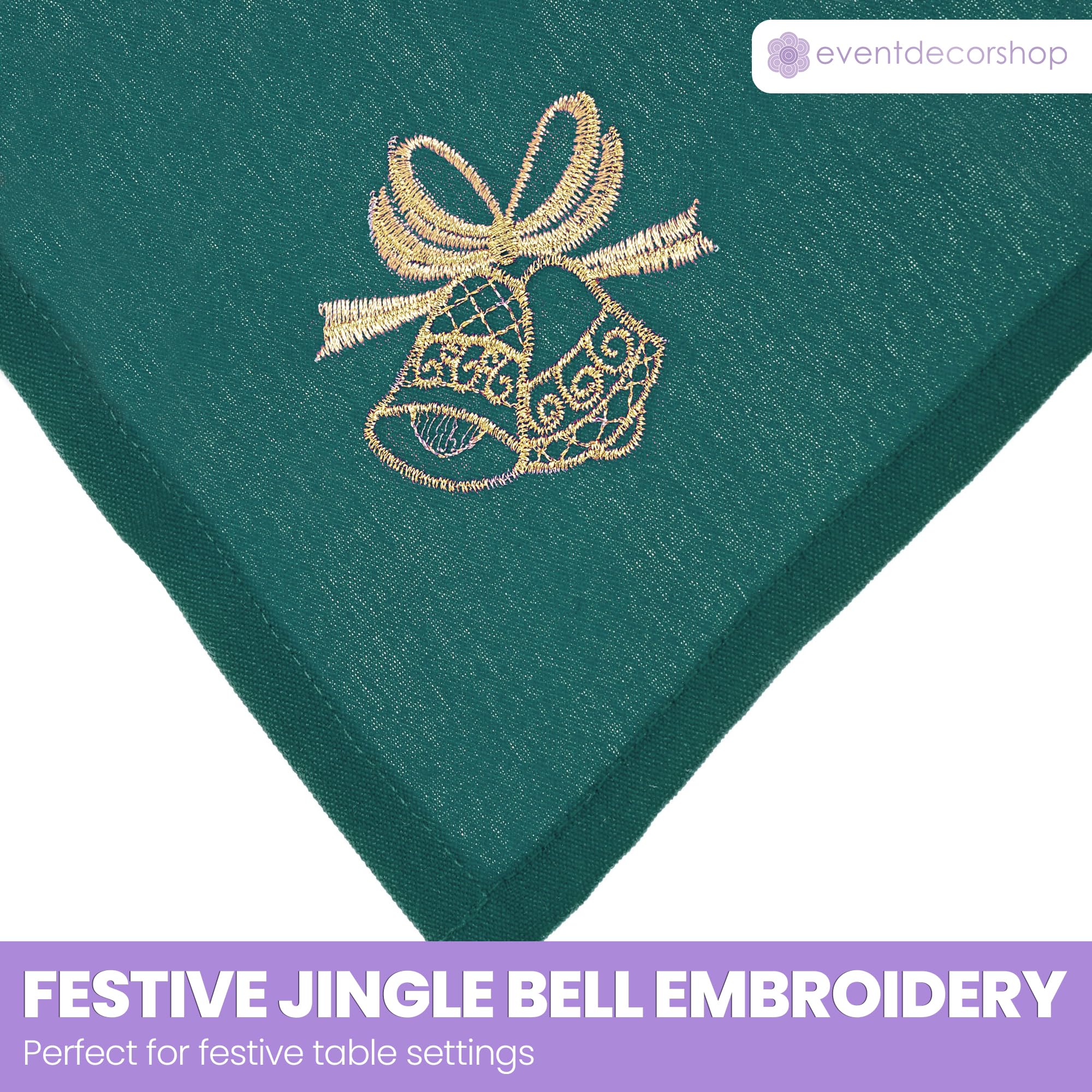 Lot de 20 serviettes de table de Noël réutilisables 100 % polyester filé avec broderie Jingle Clochette, résistante aux taches, lavable en machine (50,8 x 50,8 cm)