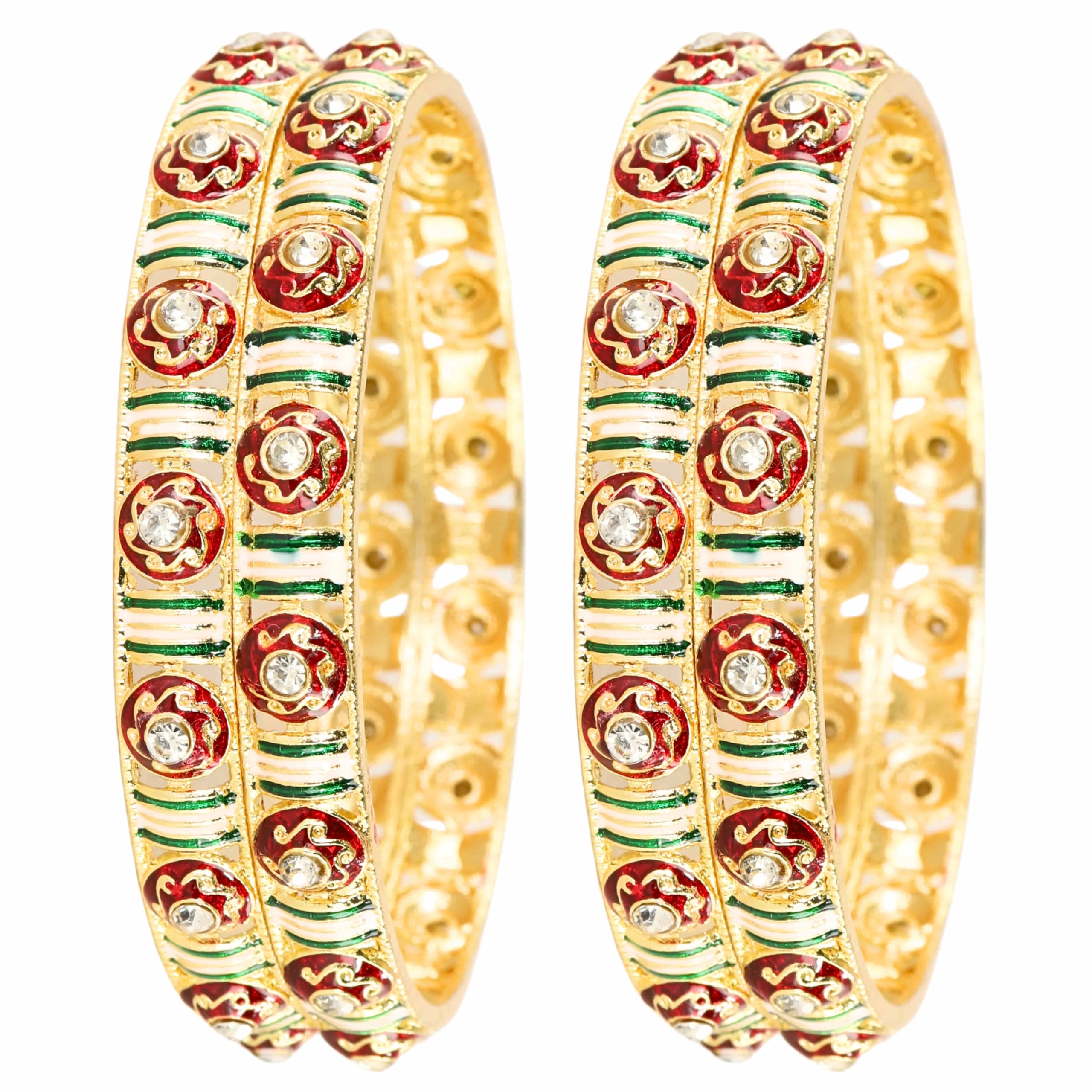 NMII Traditional Metal Bangles Set For Women & Girls with Golden Zircon Stones | Kundan Stone Bangles | Bangles For Women Stylish | Kangan For Women Golden | Chudi Bangles Latest-(MAH119-Gold-2.6)