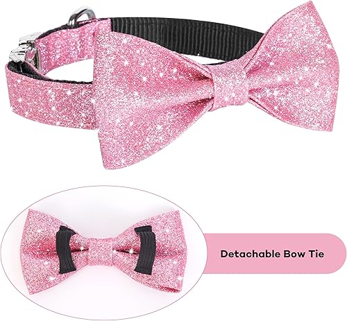 Miniatura 3 de Bling - Collar con pajarita para perros pequeños y medianos, lindo collar de perro rosa con lazo para caminar diario o fiestas de vacaciones (el