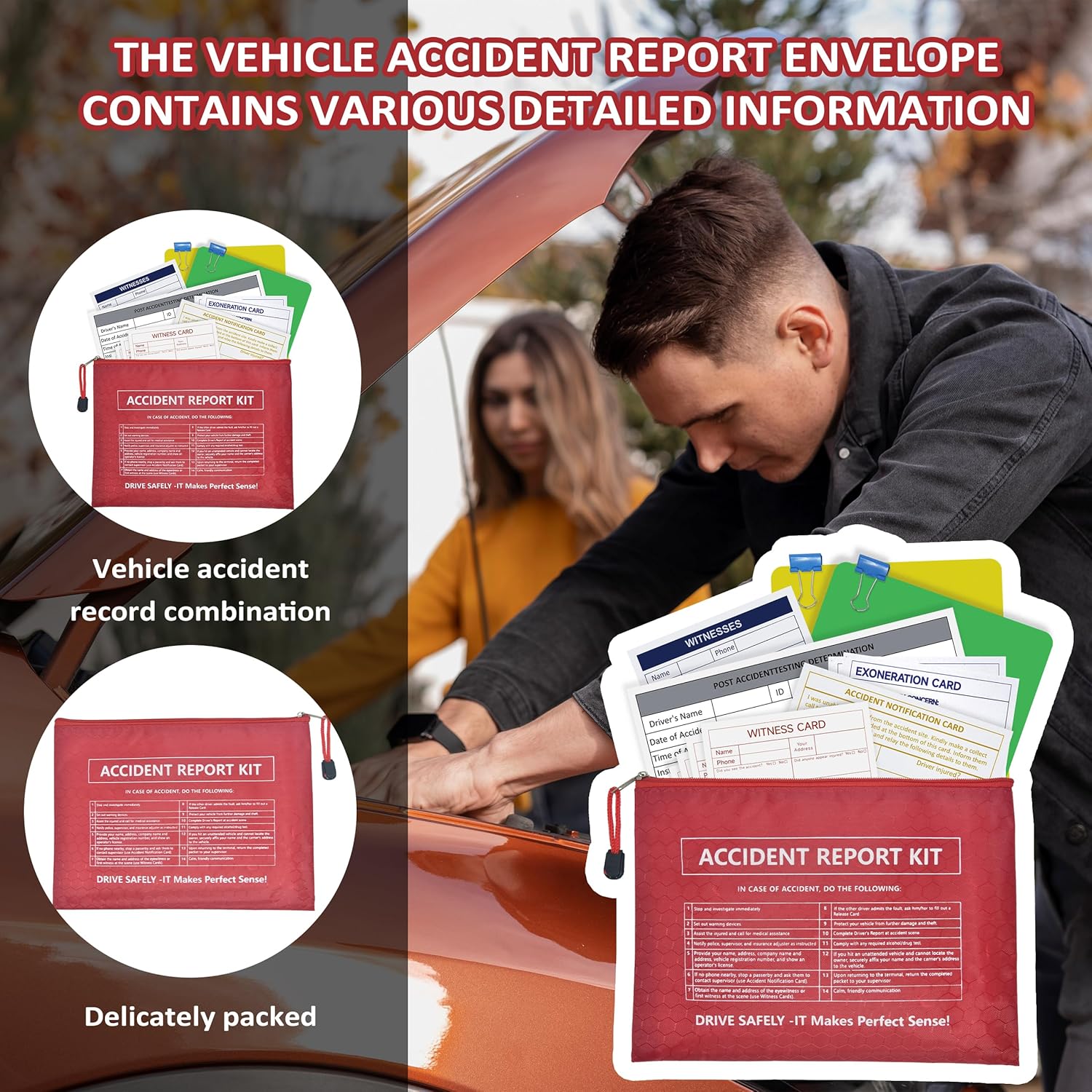 5 Pack Waterproof Vehicle Accident Report Kit in Vinyl Pouch 6.9 * 9.3inch Car Accident Kit Driver's Vehicle Inspection Report Helps Drivers Collect Organize and Report Vehicle Accident Information