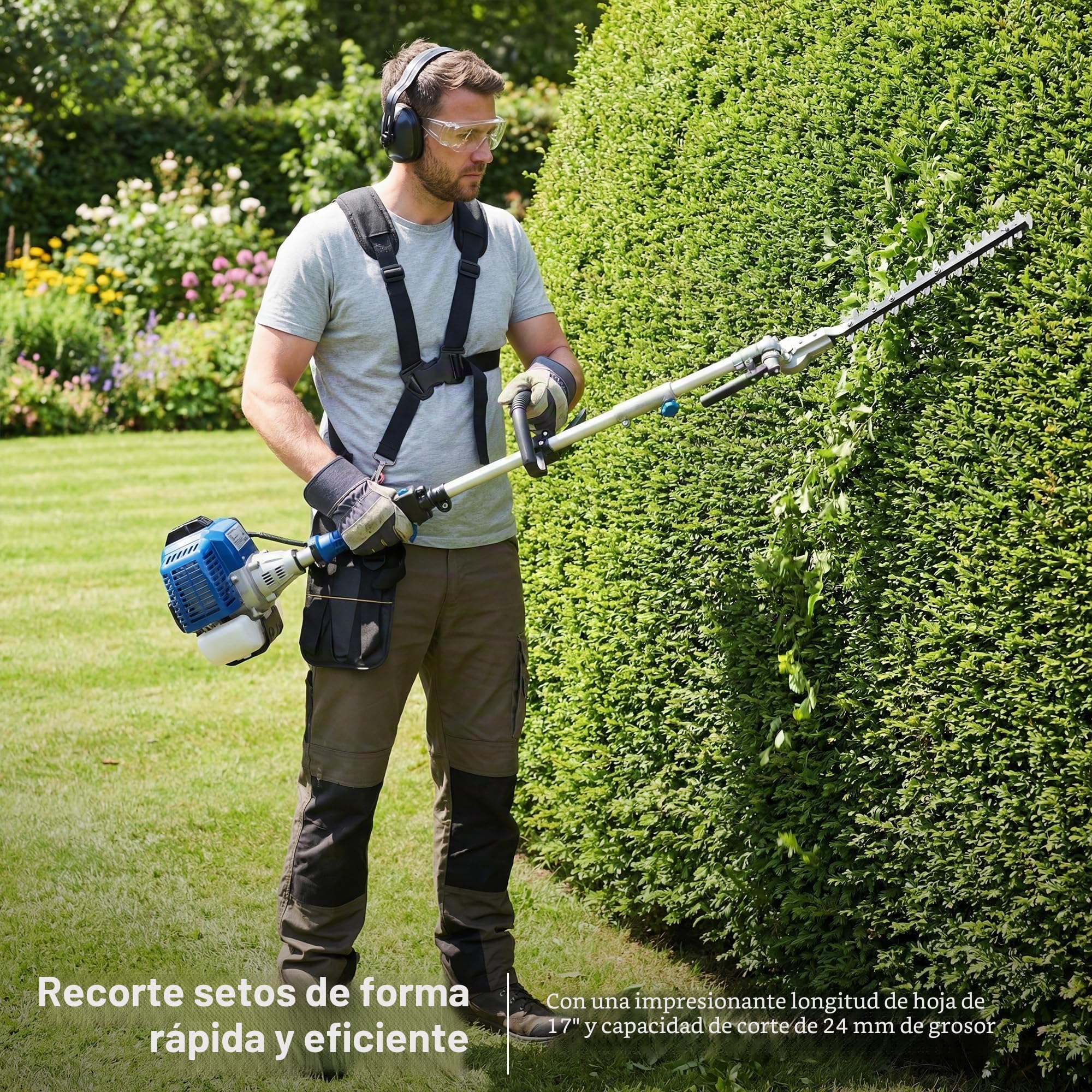 Hyundai Multi-Tool Térmica 56CC 5-en-1 - Desbrozadora, Corta-setos, Sierra de podar & Accesorios, Eje Separable, arnés Incluido, Sistema de jardinería versátil