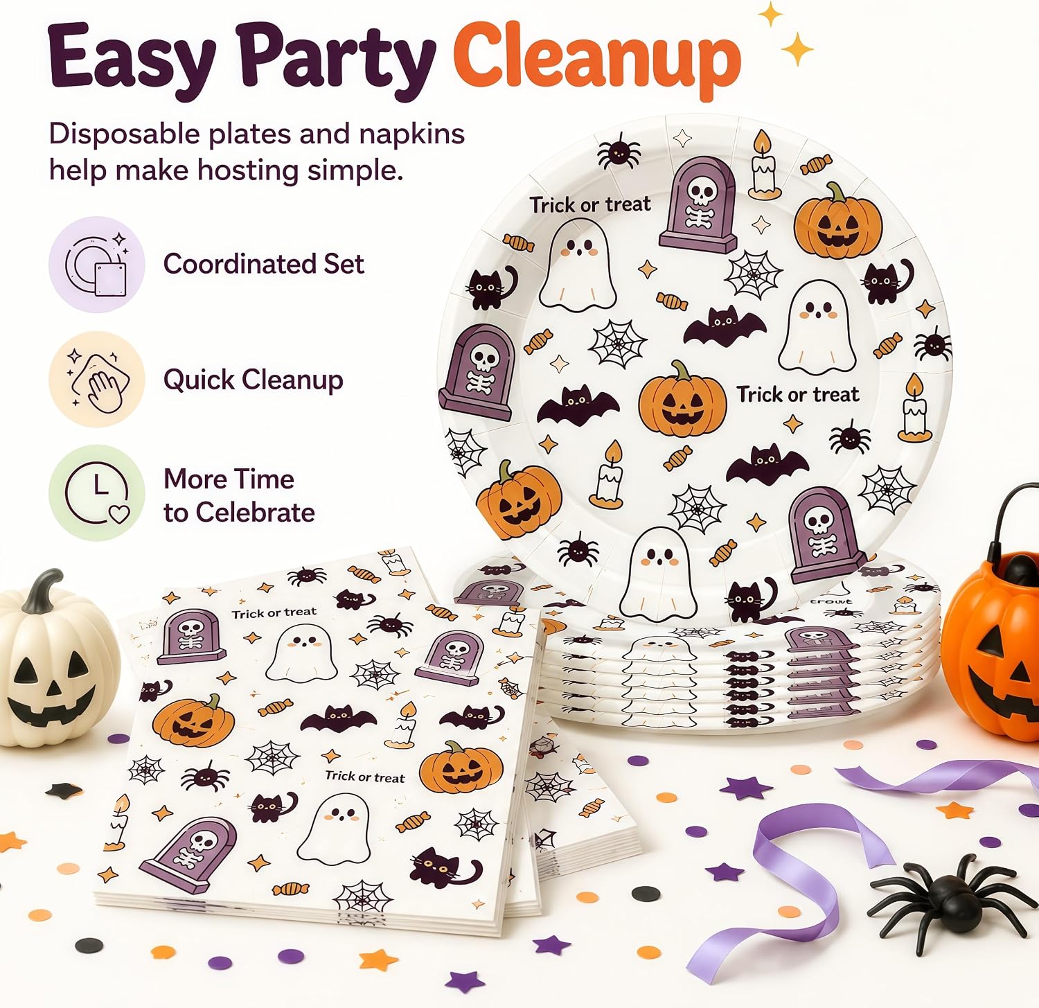 Halloween Plates and Napkins Set, 50-Piece Party Tableware image 5