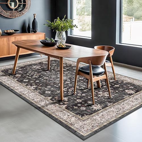 Miniatura 715 de Alfombra Boho Negra para Sala de Estar - Alfombra de Área Lavable de 10x14 Pies, Alfombras de Comedor para Debajo de la Mesa, Alfombra Suave de Pelo