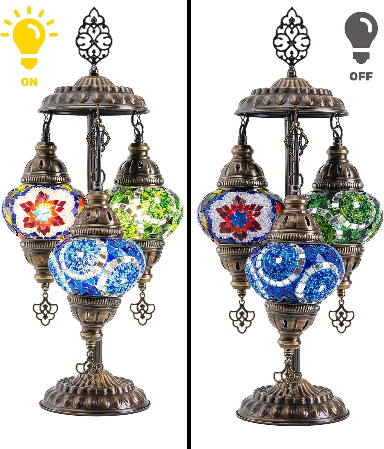 Mozaist Turkish Mosaic Lamp with Bulb – Anatolian Star 3 Globe Table Light