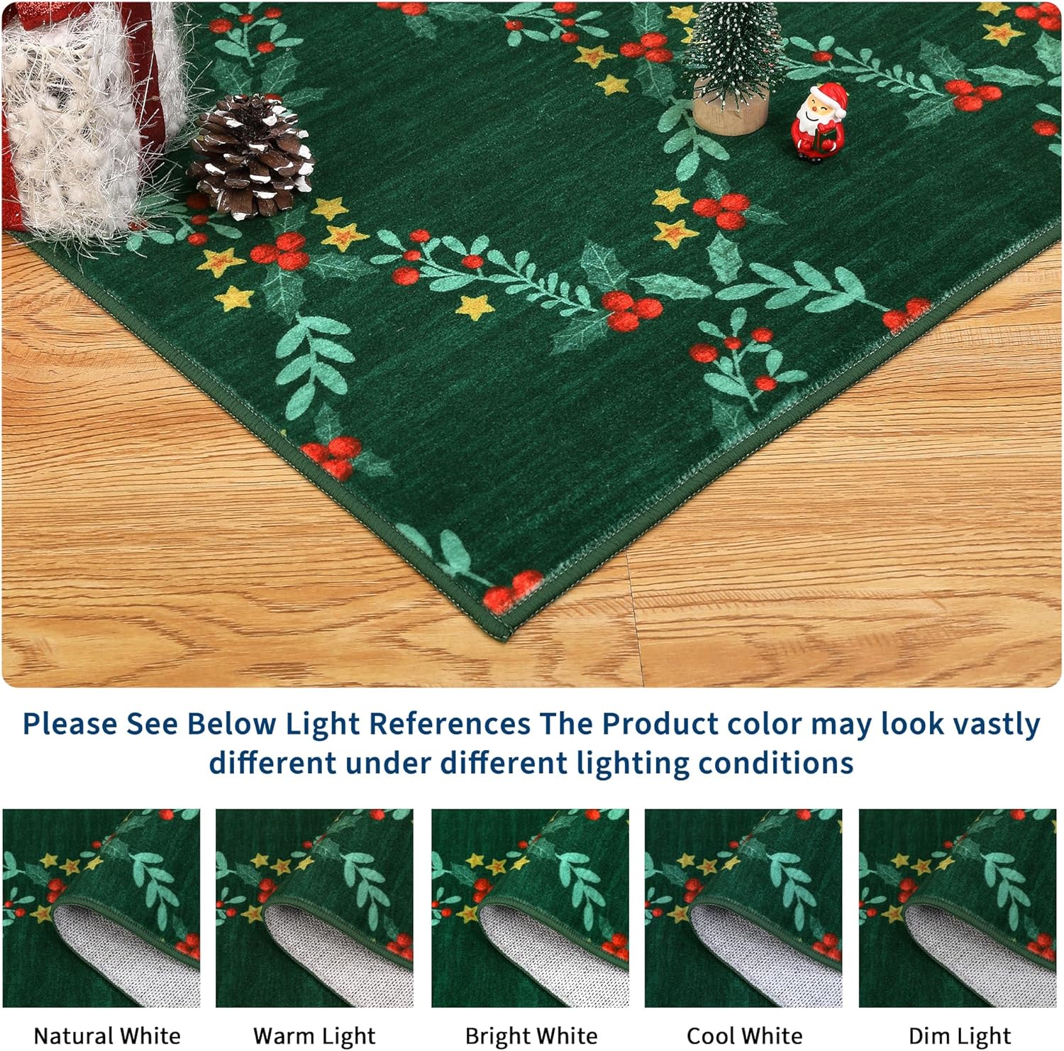 GarveeHome Christmas Area Rug 3x5 Christmas Geometric Rugs Small Rug Office Carpet Washable Doormat Xmas Holiday Decor Non Slip Kitchen Accent Rug Floral Decorative for Entryway Dining Room，Green