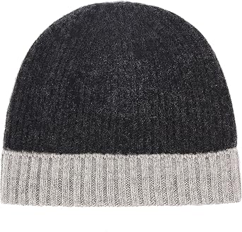 Pure 100% Cashmere Bi-Color Beanie for Men, Warm Soft Mens 3Ply Cashmere Beanie Hat in a Gift Box; Ultra Plush