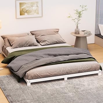 8cm Low King Size Bed frame, Metal Bed 150x200 cm, 5ft King Heavy Duty Metal Platform Bed Frame with Steel Slat Support, No Box Spring Needed, Easy Assembly, Noise Free, White