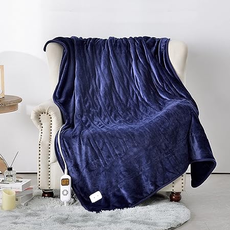 Review Lofus Electric Heated Blanket Throw – Double Layer Fleece Electric Throw Blankets Twin with 10 Heating Levels,Auto Off, for Home Office,ETL Certified, Machine Washable, Royal Blue, 50″ x 60″