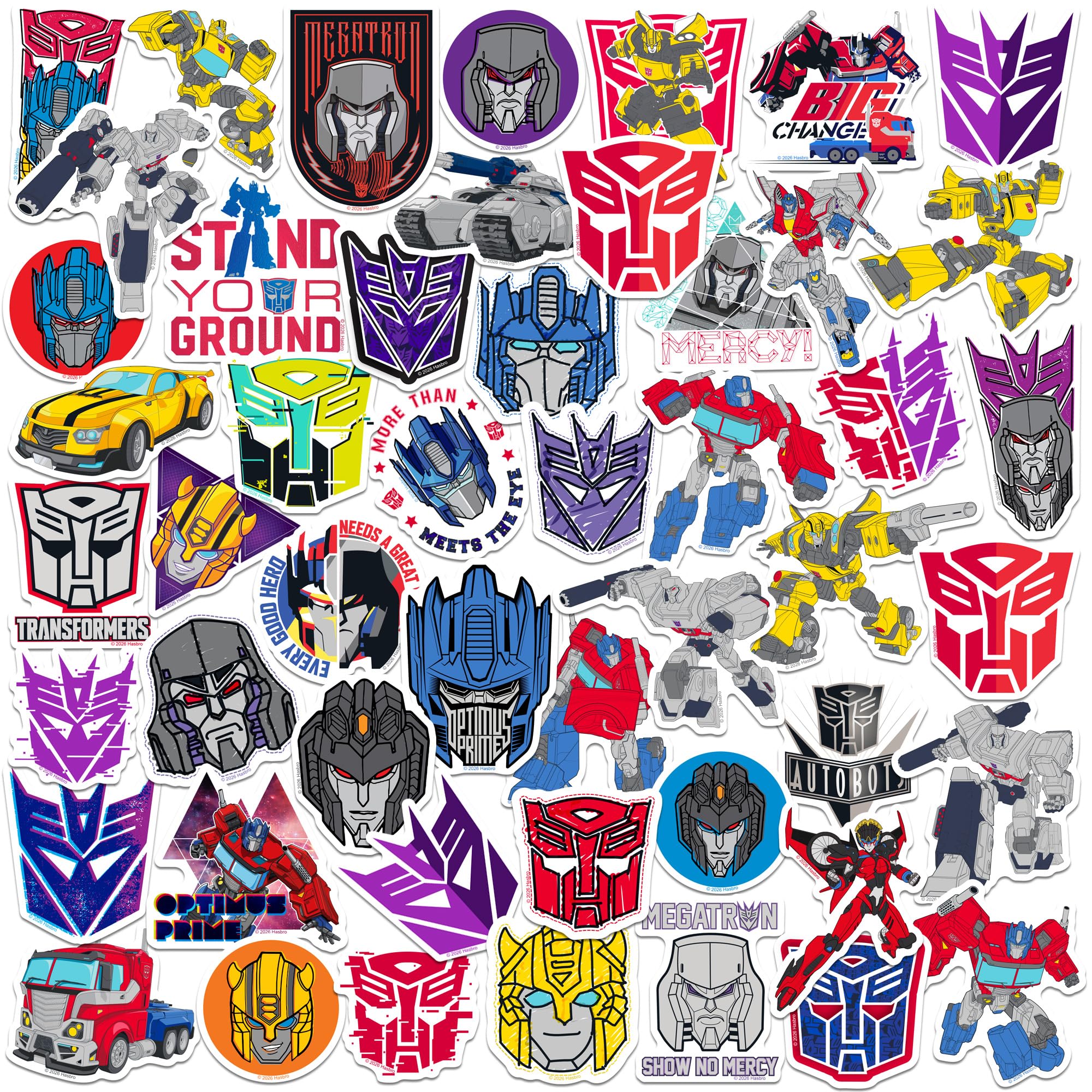 Transformers Varietà adesivi in vinile 50 ct – grandi decalcomanie impermeabili fustellate per laptop, bottiglia d'acqua, tablet, bagagli, skateboard e superfici interne/esterne