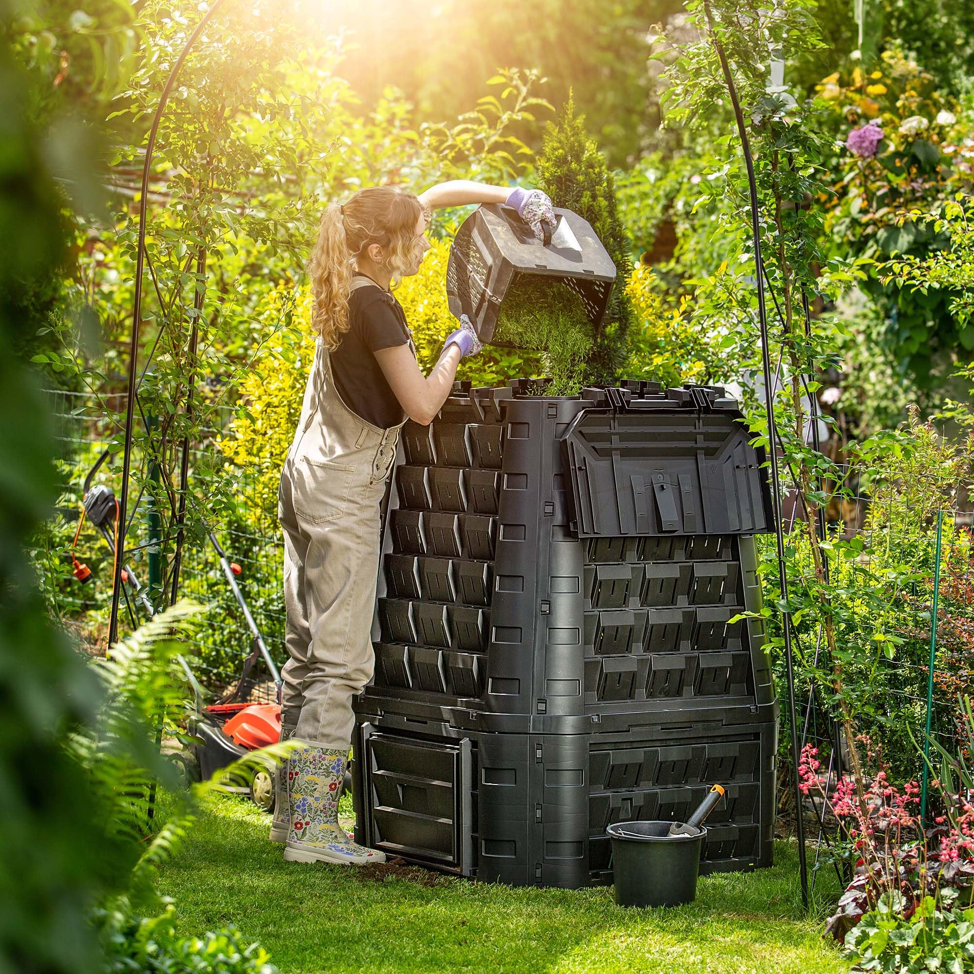 KADAX Gartenkomposter Kunststoff | Komposter Fuer Gartenabfaelle | Komposttonne stabil | UV-bestaendig | Bioabfall Recycling
