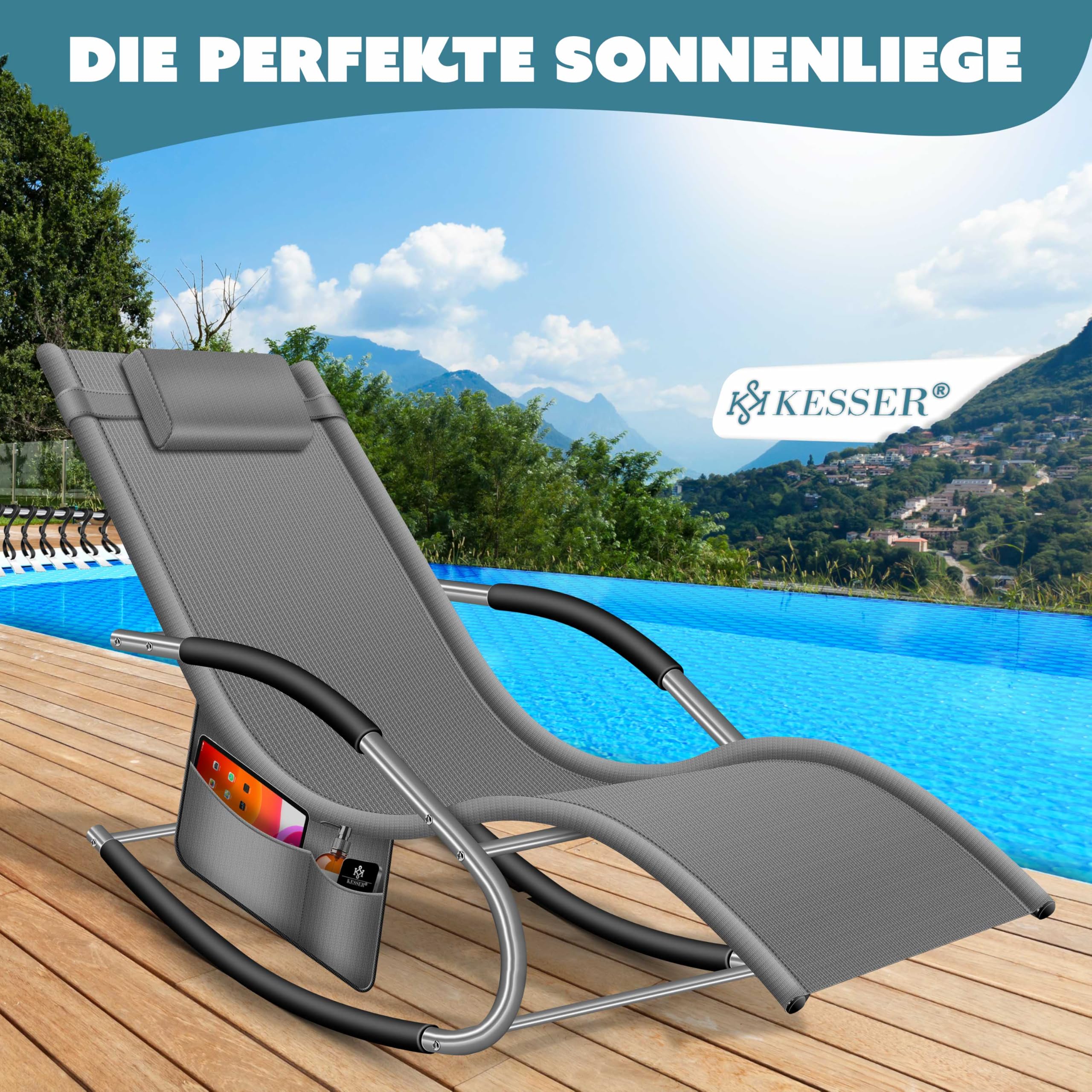 KESSER® Tumbona Plegable de jardín | Silla Plegable | Tumbona | Silla Mecedor ergonómicas reclinables | Resistente a la Intemperie | 150 kg de Carga