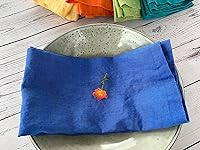 Vista 7 de Servilletas de lino 100% lino francés, servilletas de tela de lino puro lavado a la piedra, tamaño 18 x 18 pulgadas, juego de 4, Tropics (arándano)