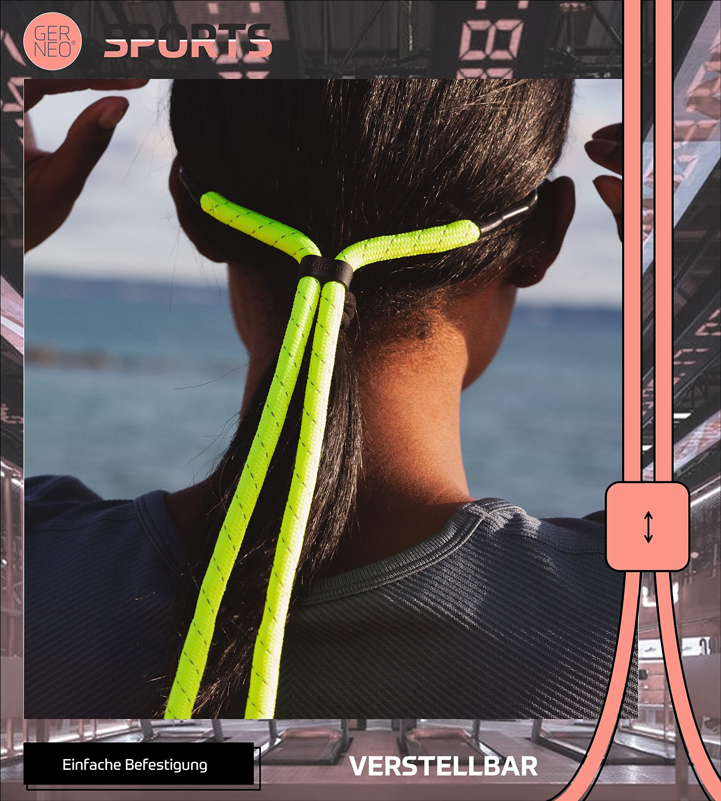 ORIGINAL – schwimmfähiges Sport Brillenband Neopren – reflektierenden Streifen – diverse Farben – verstellbar mit Kabelzug – wasserfestes Sportbrillenband & fester Halt für Wassersport
