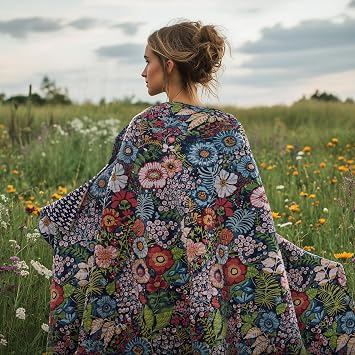 Levtex Home - Night Garden Quilt Set - Full/Queen Quilt and Two Standard Shams - Bold Floral - Navy Red Pink Green Ochre White - Quilt (88x92in.) and Shams (20x26in.) - Reversible - Cotton