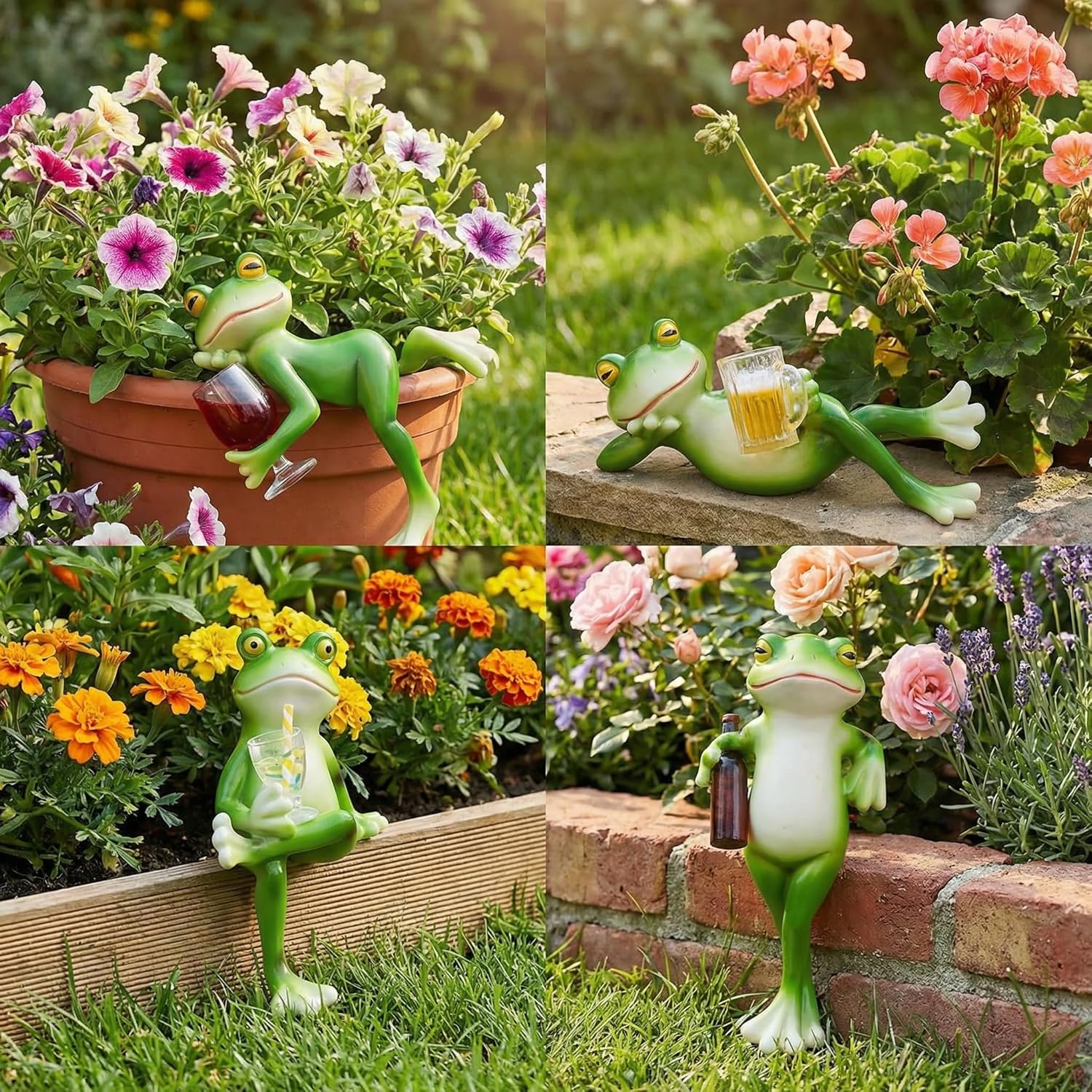 4PCS Frog Garden Decor - Mini Resin Frogs Figurines, Waterproof Garden Frogs Outdoor Decor for Patio,Flower Pot & Indoor Shelf,Funny Garden Decor Frog Ornament Gift for Plant Lovers
