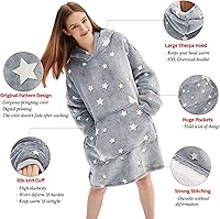 Vista 4 de Manta con capucha de gran tamaño, que brilla en la oscuridad, suave felpa cálida, sudadera con capucha para adultos, mujeres y hombres