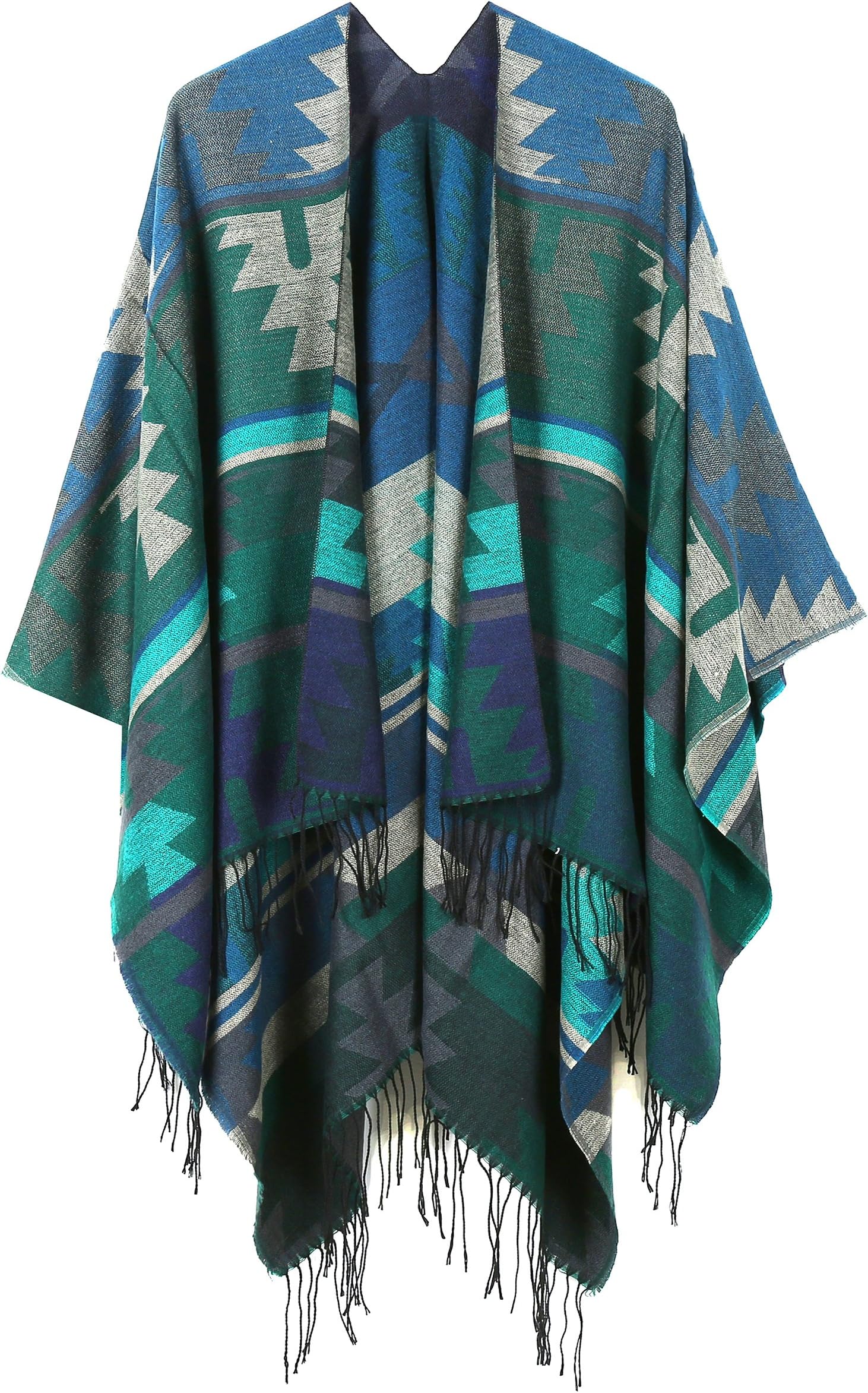 JURUAA Women's Fringed Cashmere Fleece Poncho Shawl Wrap Coat