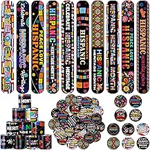 Frienda 60 Pcs Hispanic Heritage Month Party Favors Spanish Latin American Slap Bracelets and Badge Pins for National Hispanic Heritage Month Party Gifts Classroom Rewards Prizes School Supplies Decor