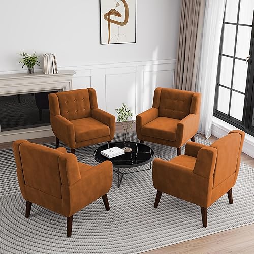 Miniatura 22 de UIXE Silla de Acento Floral, Sillón Moderno Tapizado en Tela para Sala de Estar, Cómodas Sillas de Club con Brazos Sofá Individual con Botones