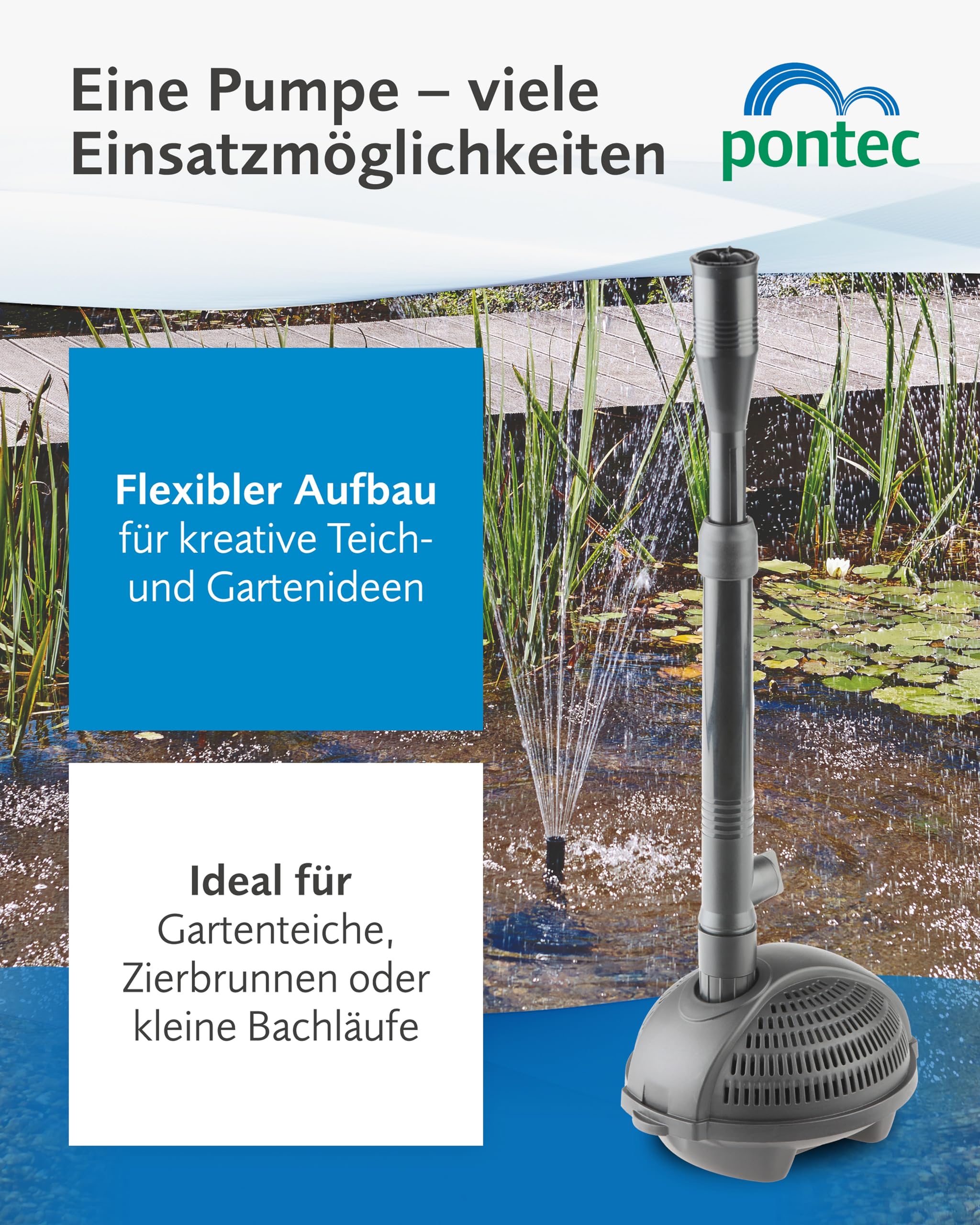 Pontec 56465 Wasserspielpumpe PondoVario Wasserspiel Teichpumpe Fontänenpumpe Gartenteich Zierbrunnen 750 l/h