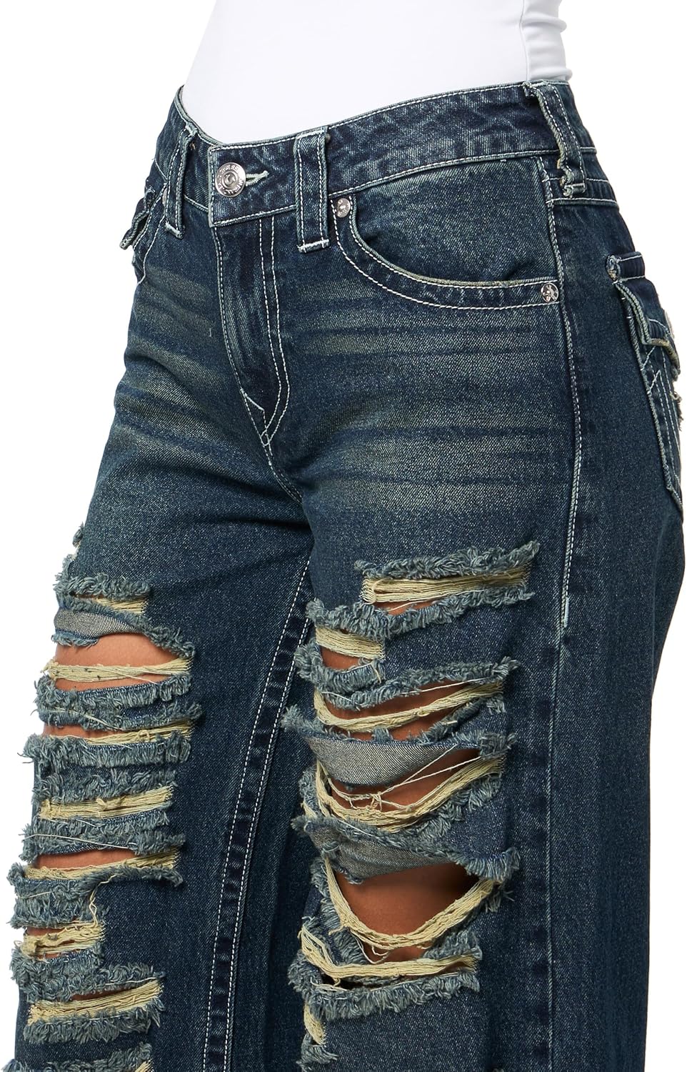 True Religion Women's Jessie Super Baggy Jeans with Flap Pockets