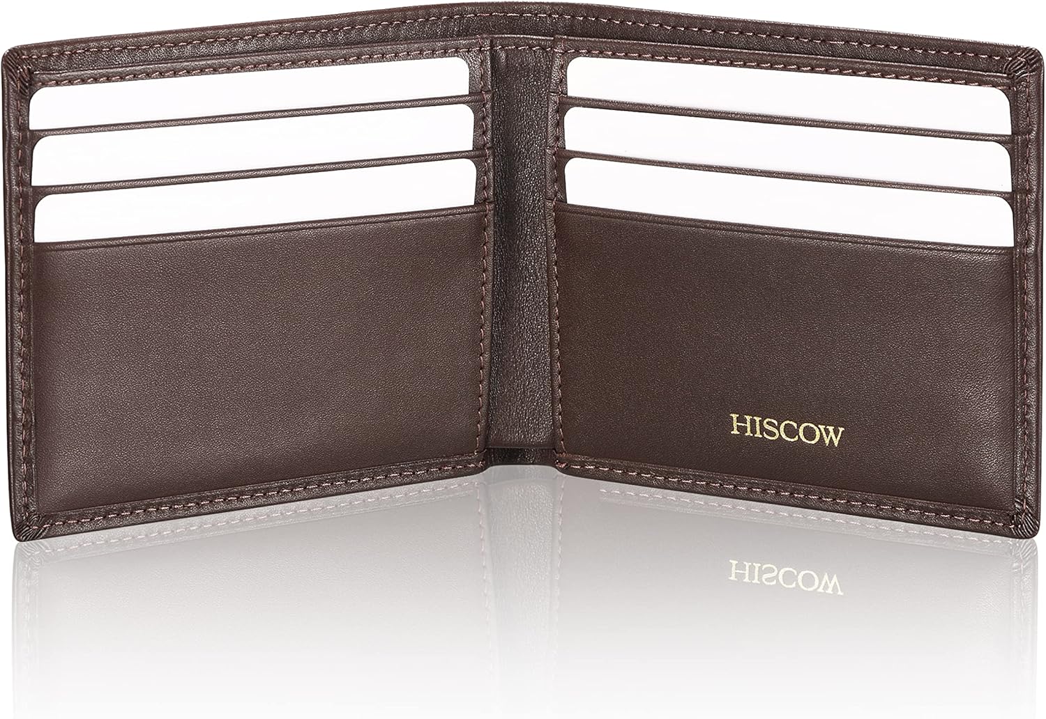 HISCOW Leather Slim Bifold Wallet with 6 Credit Card Slots, Italian Calfskin (Coffee)