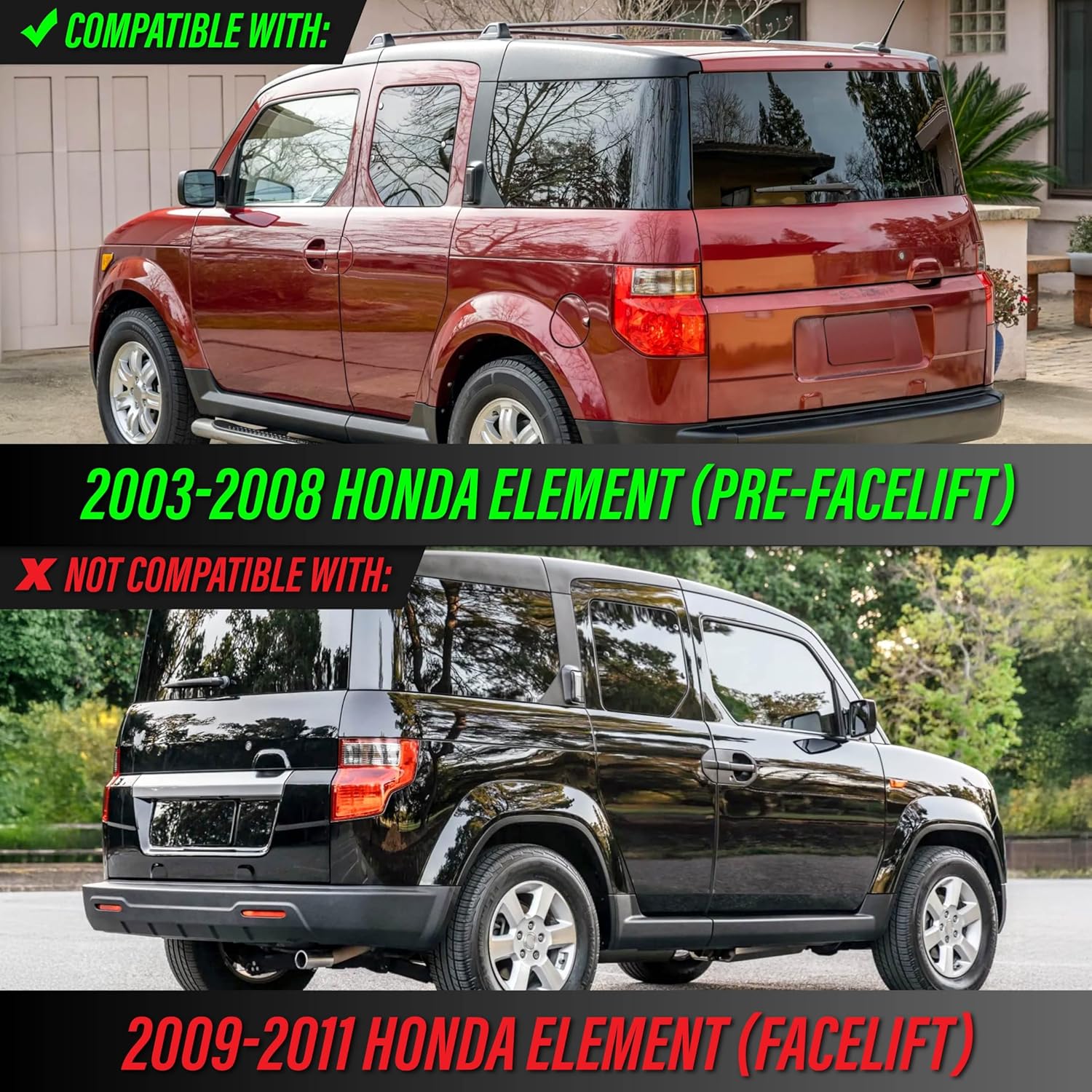 USR 03-08 YH1/YH2 SUV Tail Light – Rear Tail Lamps (Left + Right) Pair - Compatible with 2003-2008 Honda Element Compact SUV All Models/LX/EX (LIGHT SMOKE LENS with BLACK CHROME HOUSING)