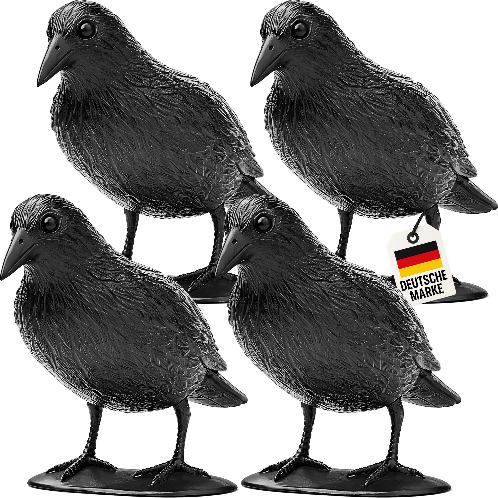 WELLGRO 4 X Uccello Schreck, Corvo Seduto di Plastica, Nero