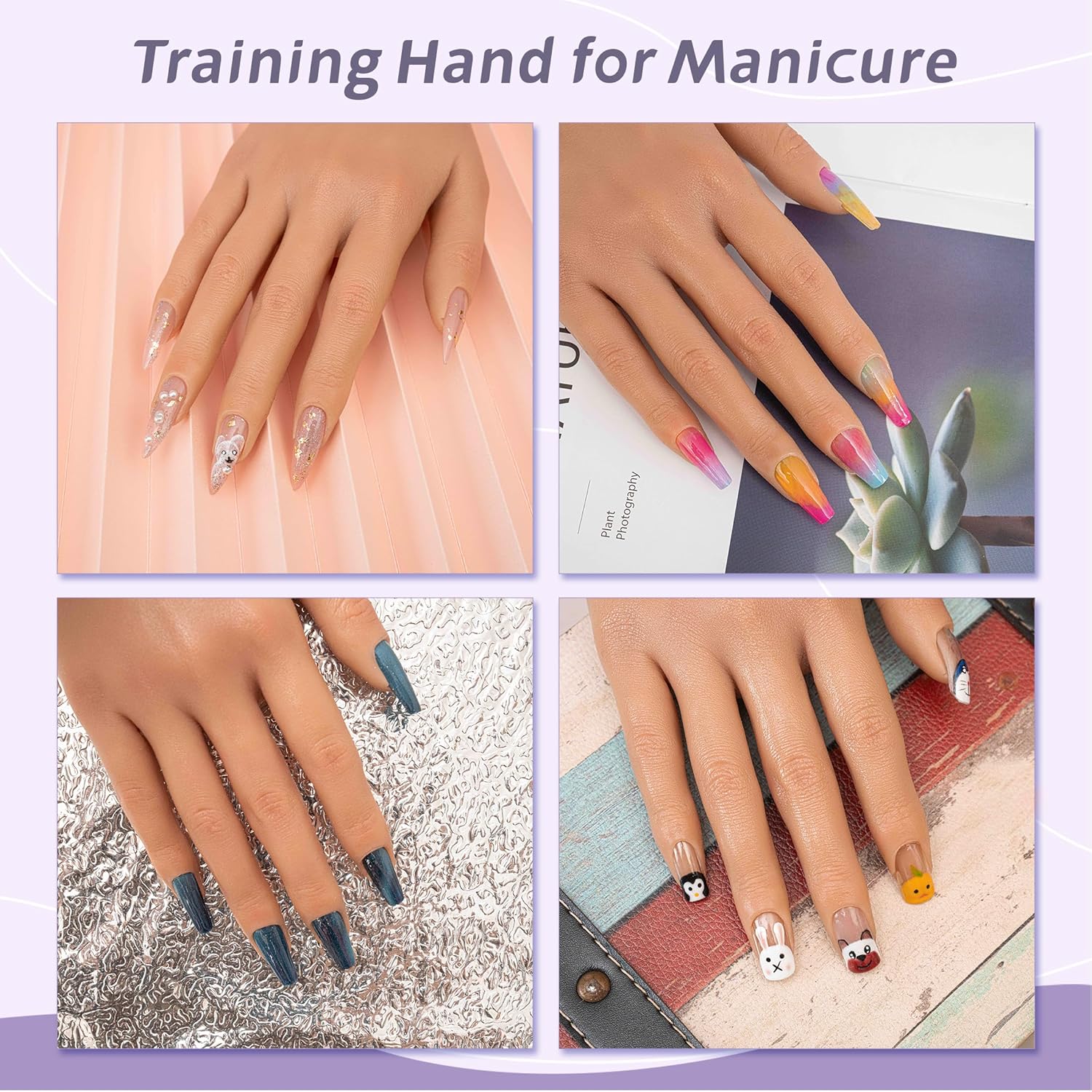 Practice Hand for Acrylic Nails, Realistic Silicone Training Hand with Flexible Fingers for Nail Art Practice, Professional Mannequin Hand Model Kit for Gel Polish & Manicure Beginners